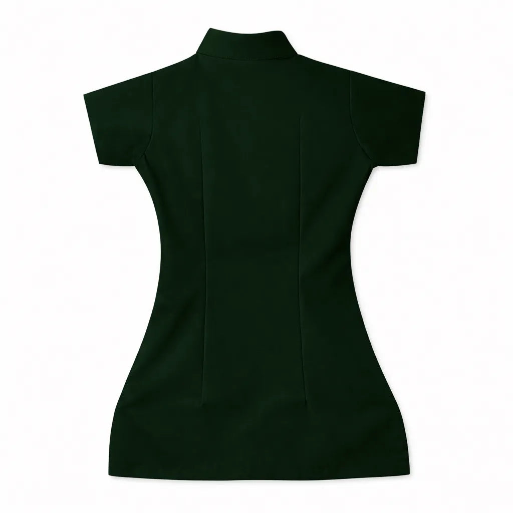 Casaca AK'AB verde bandera vista posterior, uniforme de enfermería mujer espalda completa manga corta verde