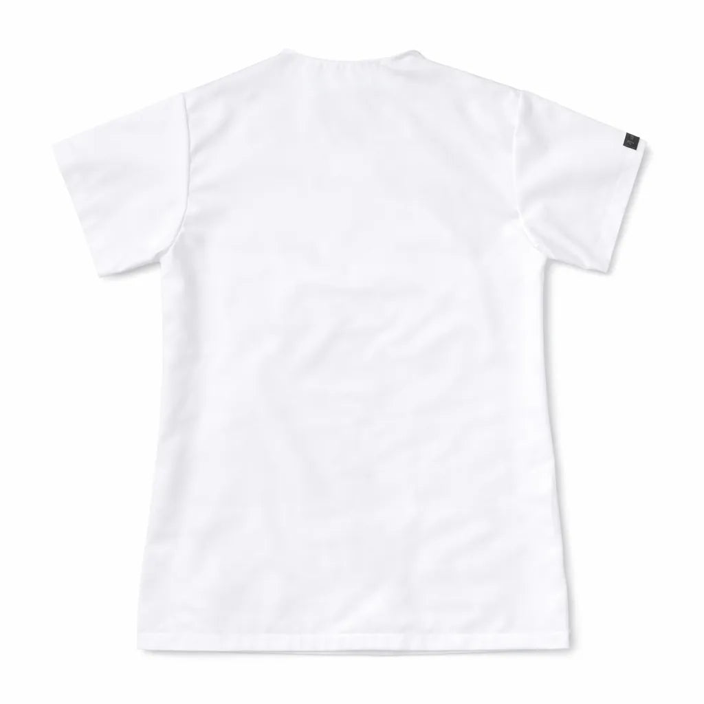 Casaca K'IIN blanca vista posterior, uniforme de enfermería hombre espalda completa manga corta blanco