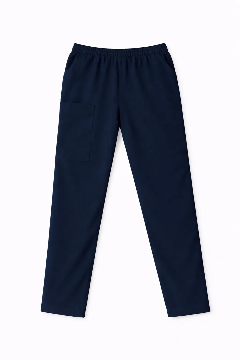 Pantalón TS'IIK azul marino vista frontal, uniforme médico unisex corte recto con bolsillos laterales, pantalón clínico azul marino