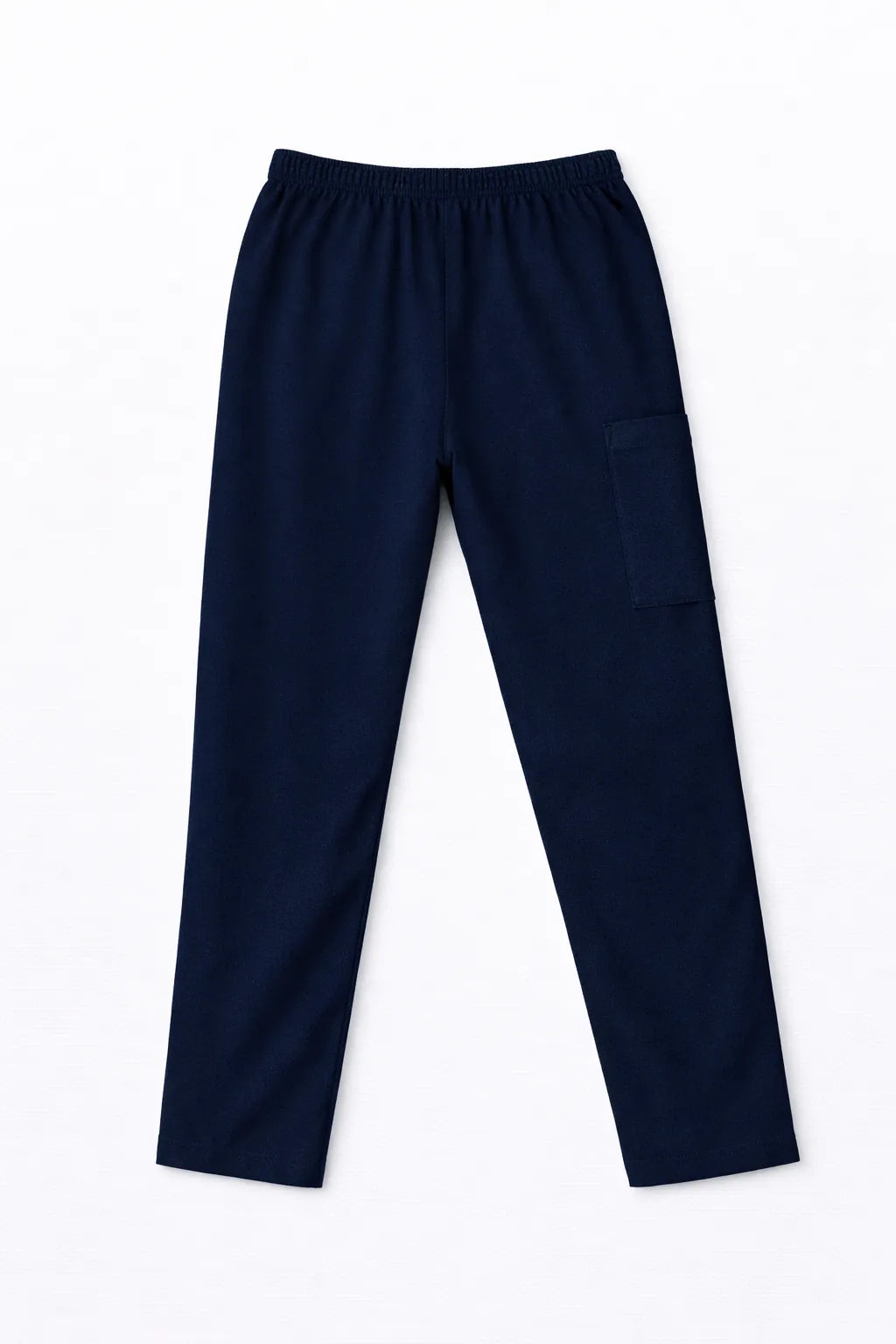 Pantalón TS'IIK azul marino vista posterior, uniforme de enfermería unisex espalda completa corte recto azul marino