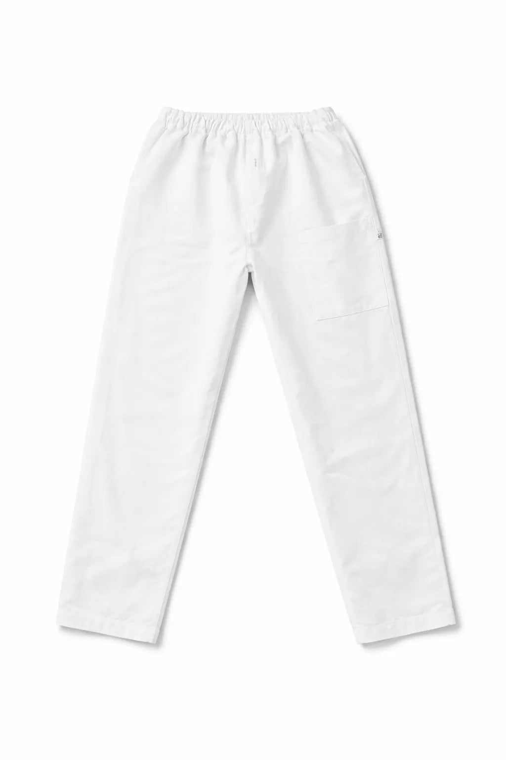 Pantalón TS'IIK blanco vista posterior, uniforme de enfermería unisex espalda completa corte recto blanco