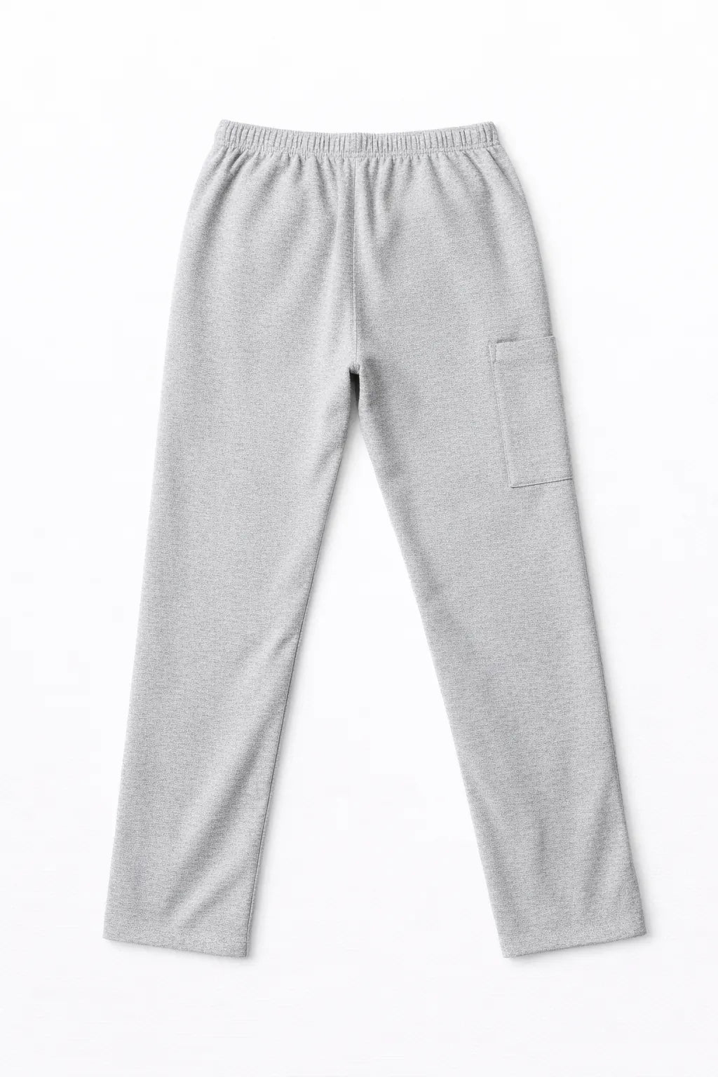 Pantalón TS'IIK gris jaspeado vista posterior, uniforme de enfermería unisex espalda completa corte recto gris jaspeado