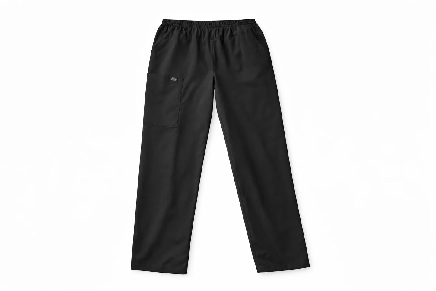 Pantalón TS'IIK negro vista frontal, uniforme médico unisex corte recto con bolsillos laterales, pantalón clínico negro