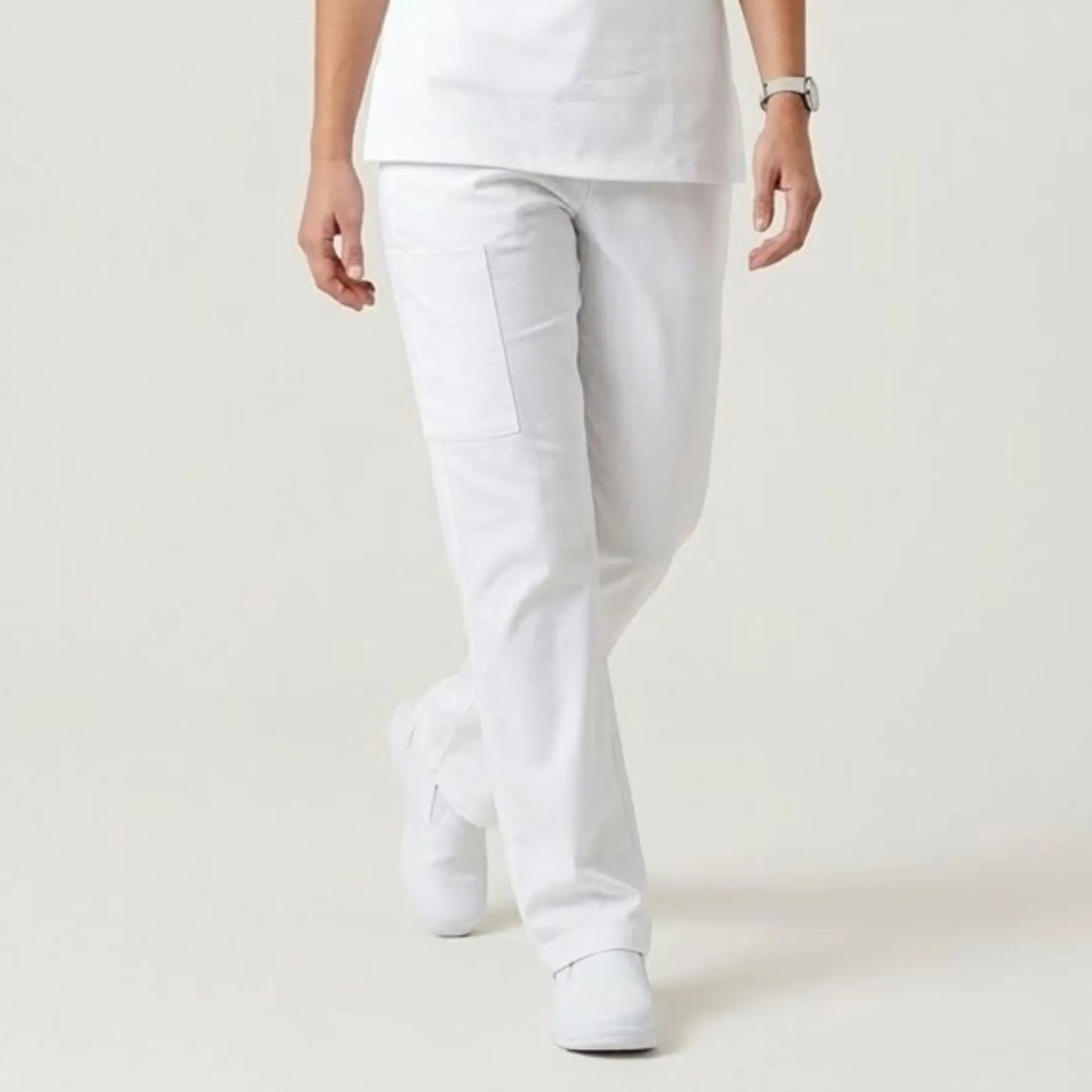 Pantalón médico TS'IIK color blanco unisex, uniforme clínico de enfermería corte recto con bolsillos, ropa hospitalaria blanca