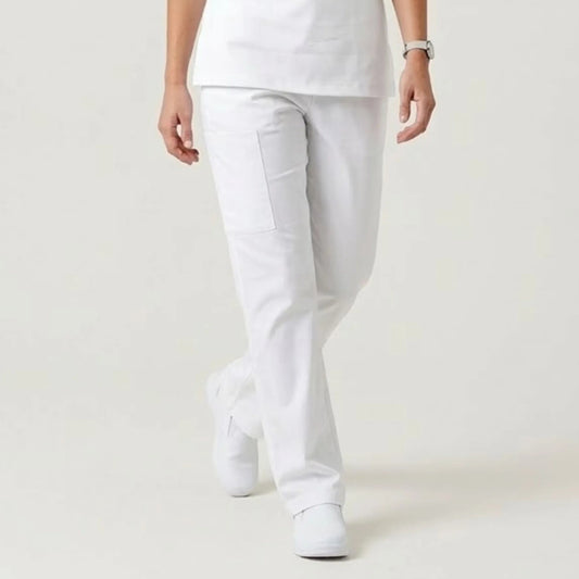 Pantalón médico TS'IIK color blanco unisex, uniforme clínico de enfermería corte recto con bolsillos, ropa hospitalaria blanca