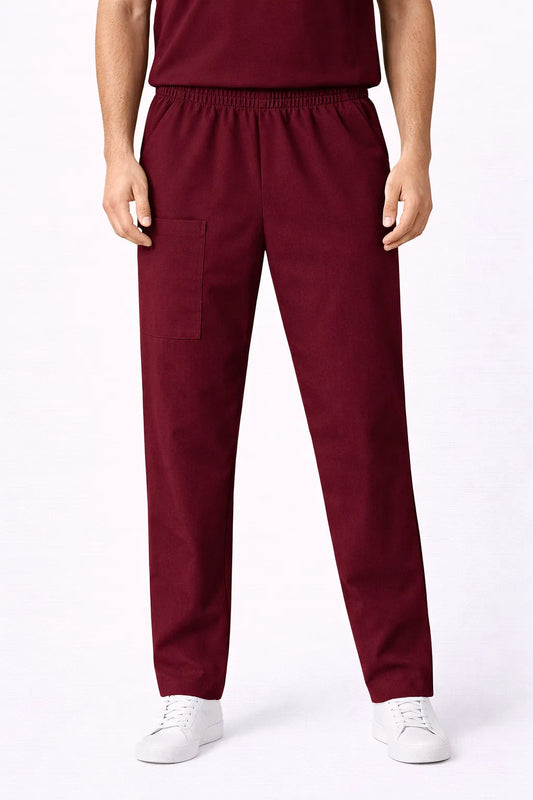 Pantalón médico TS'IIK color guinda unisex, uniforme clínico de enfermería corte recto con bolsillos, ropa hospitalaria guinda